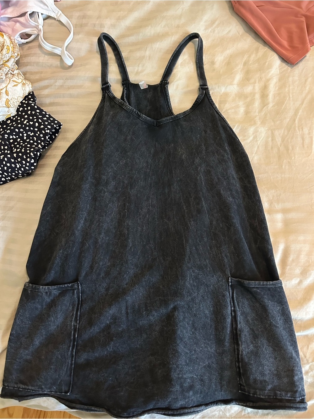 Free People Movement Acid Wash Black Hot Shot Mini Dress xs